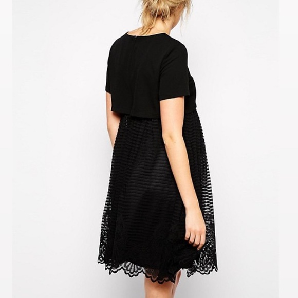 ASOS Maternity Black Lace Skirt Short Sleeve Dress - Picture 5 of 9